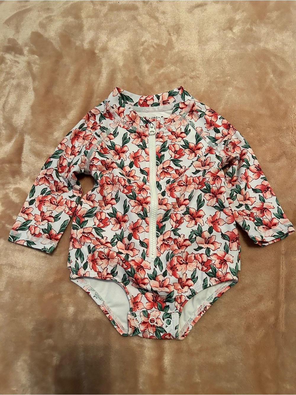 Janie and Jack White Floral-Trim Baby Rash Guard